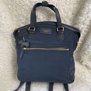 Radley London Navy Blue Nylon Spring Park  medium Backpack gold tone h…
